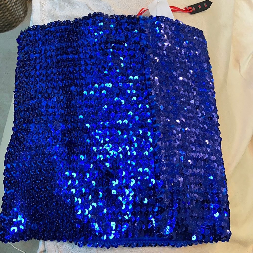 Blue sequined tube top New